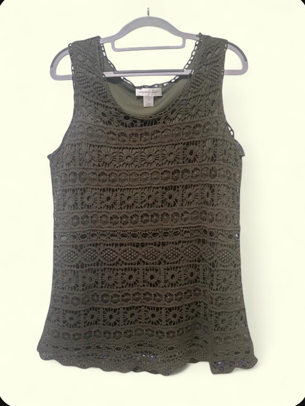 Christopher & Banks forest fairy boho gremlincore olive green crochet tank top
